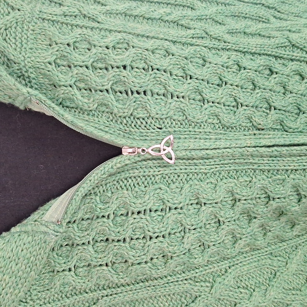 Aran Crafts Zip Cardigan Sweater Womens L Hooded Merino Wool Ireland Cable Knit - Picture 2 of 6